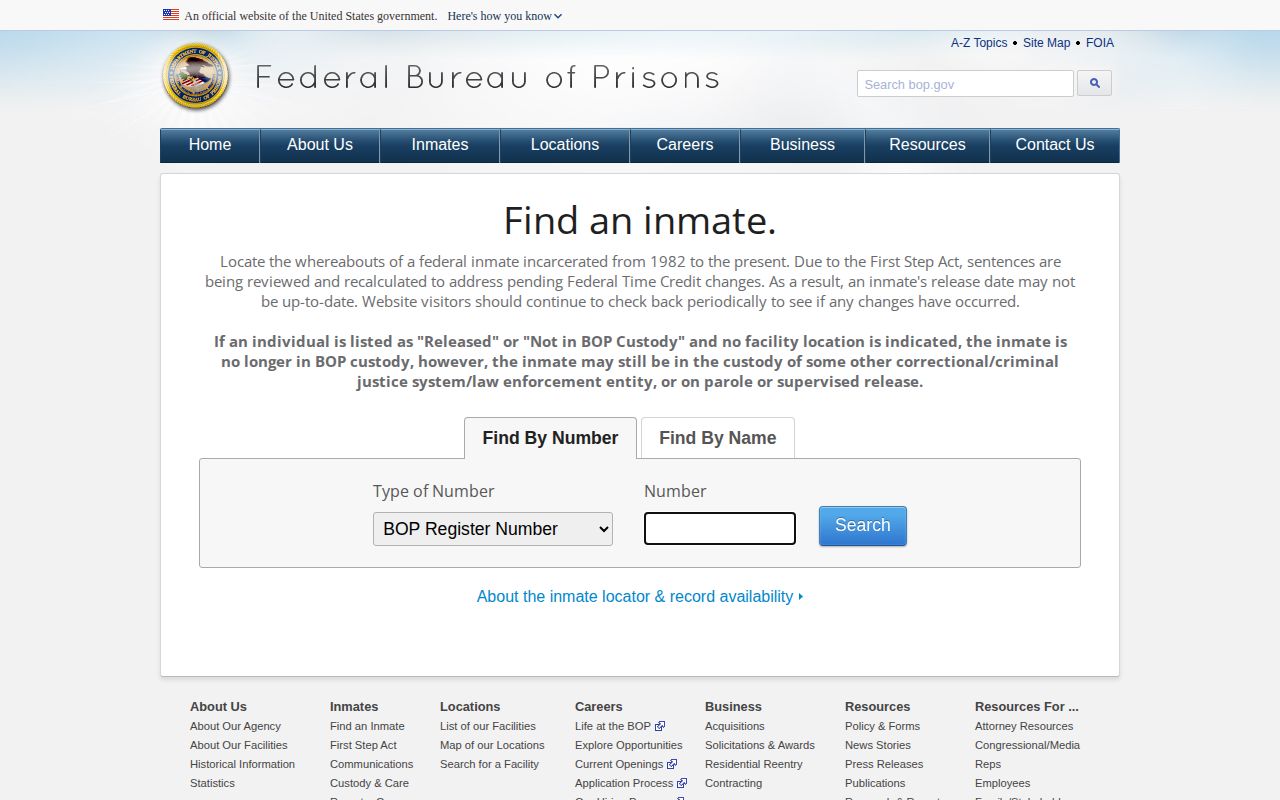 Federal BOP locator search for released inmates connected to Texas