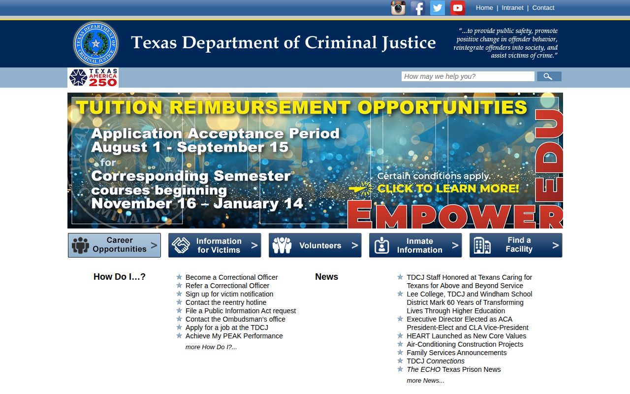 Texas Department of Criminal Justice agency page for Texas release records