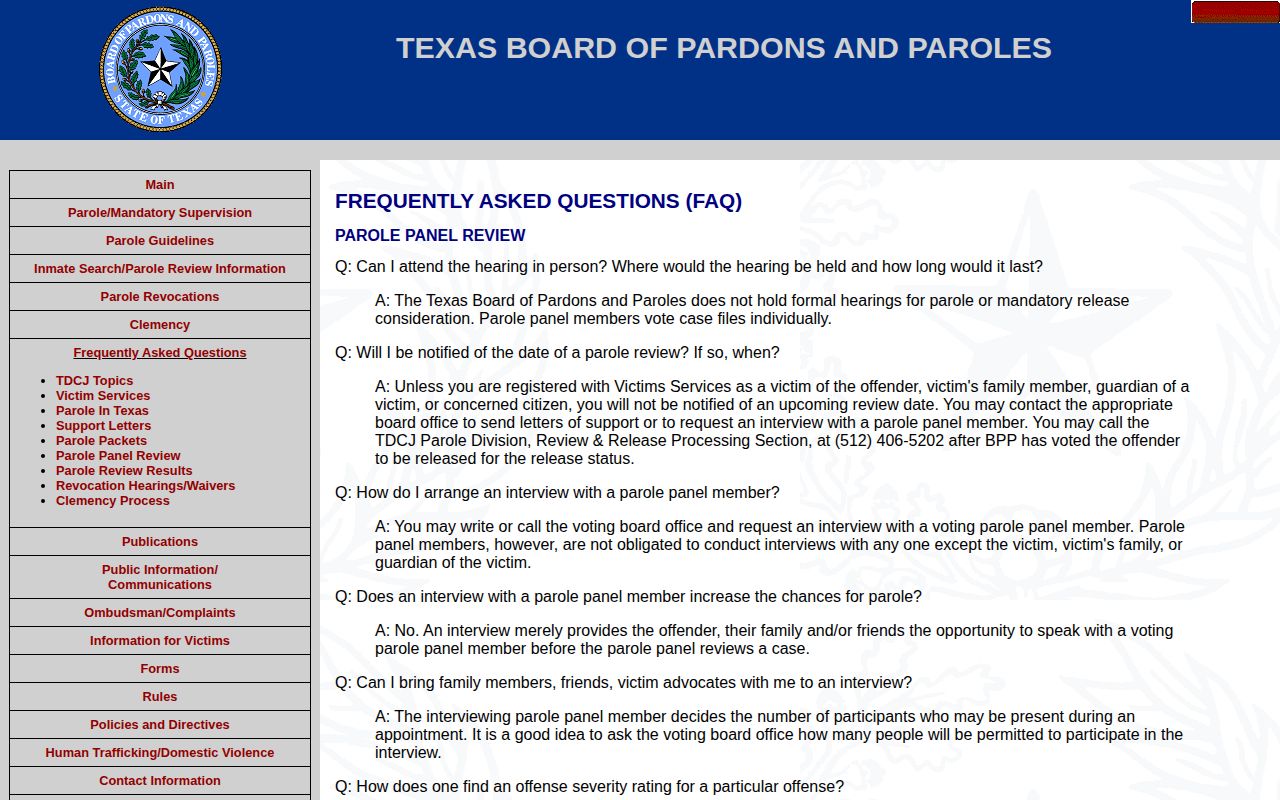 Texas parole panel review explanation for inmate release decisions